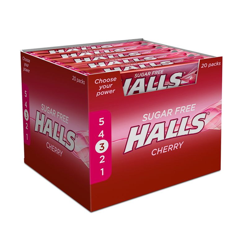 Halls Sugar Free Cherry Menthol Action Sweets 32g