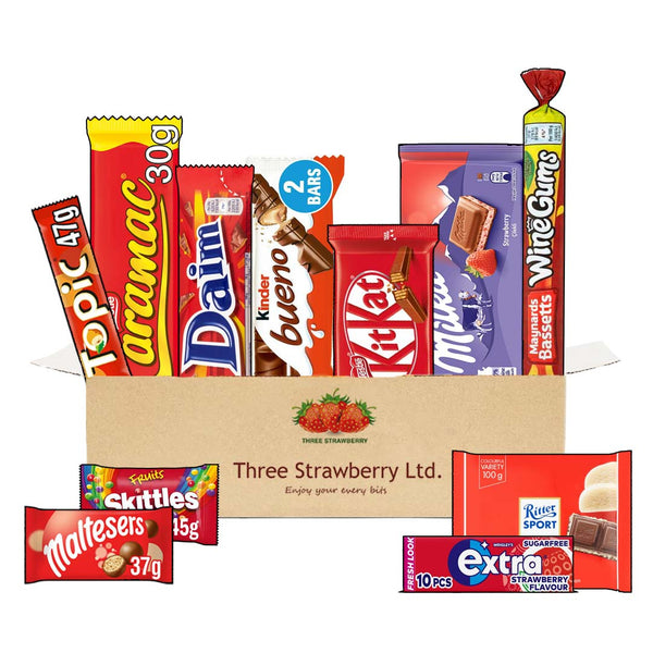 Perfect Valentine's day Gift Chocolate Hamper - A Red Chocolates Selection Box with a Extra Chewing Gum 11 Chocolate Bars of Big Brands all Full Bars with British Chocolate Taste